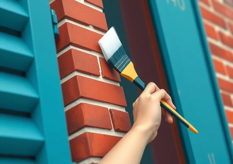 Mise en peinture au pinceau de volets et d'encadrements en bois